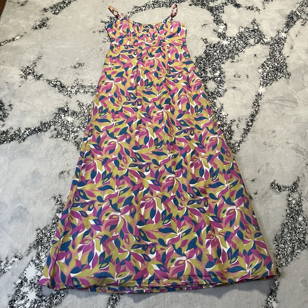 Boden Dress Womens Size 4 Printed Maxi in a pink leaf print Multicolor lined